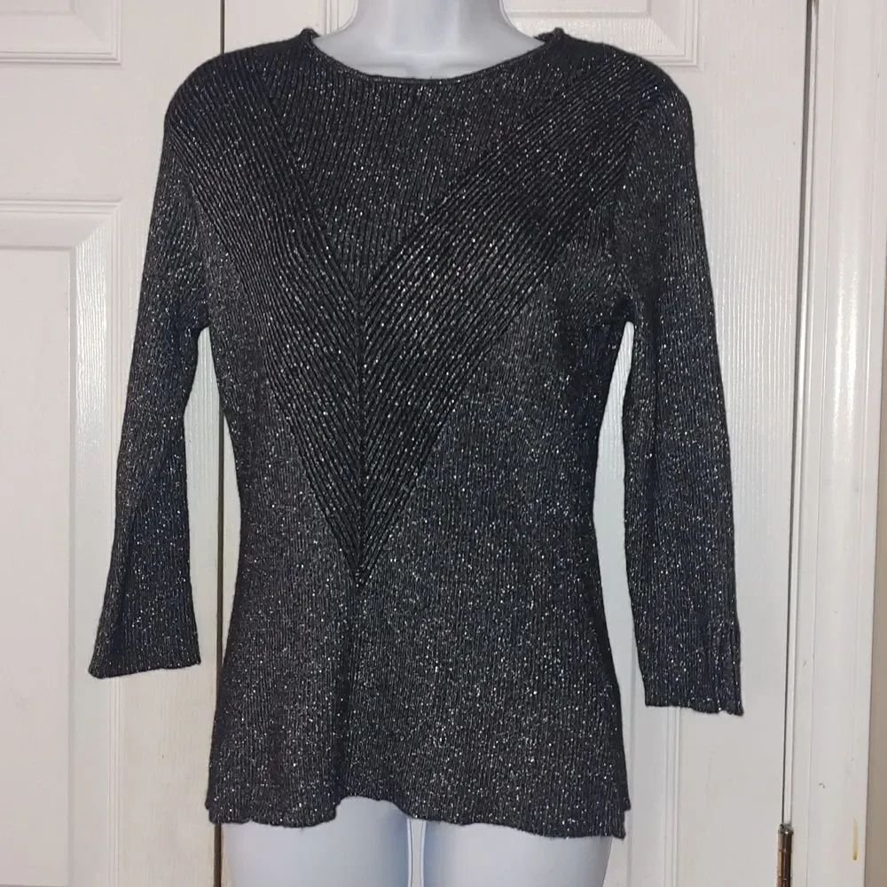 Lascana black silver metallic  holiday party New Year's sweater Sz M (8/10) NWOT